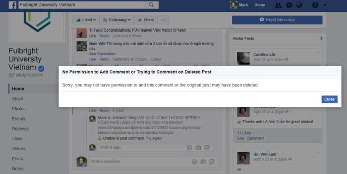 fuv fb page comment deleted